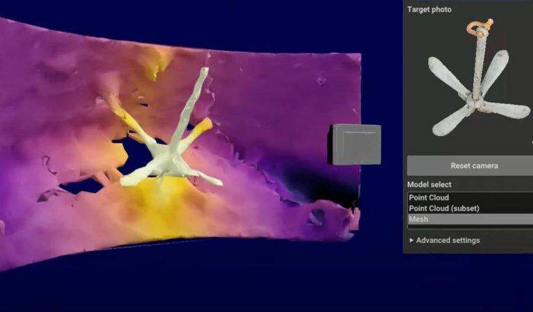 3D grafikk av et anker, basert på sonardata.